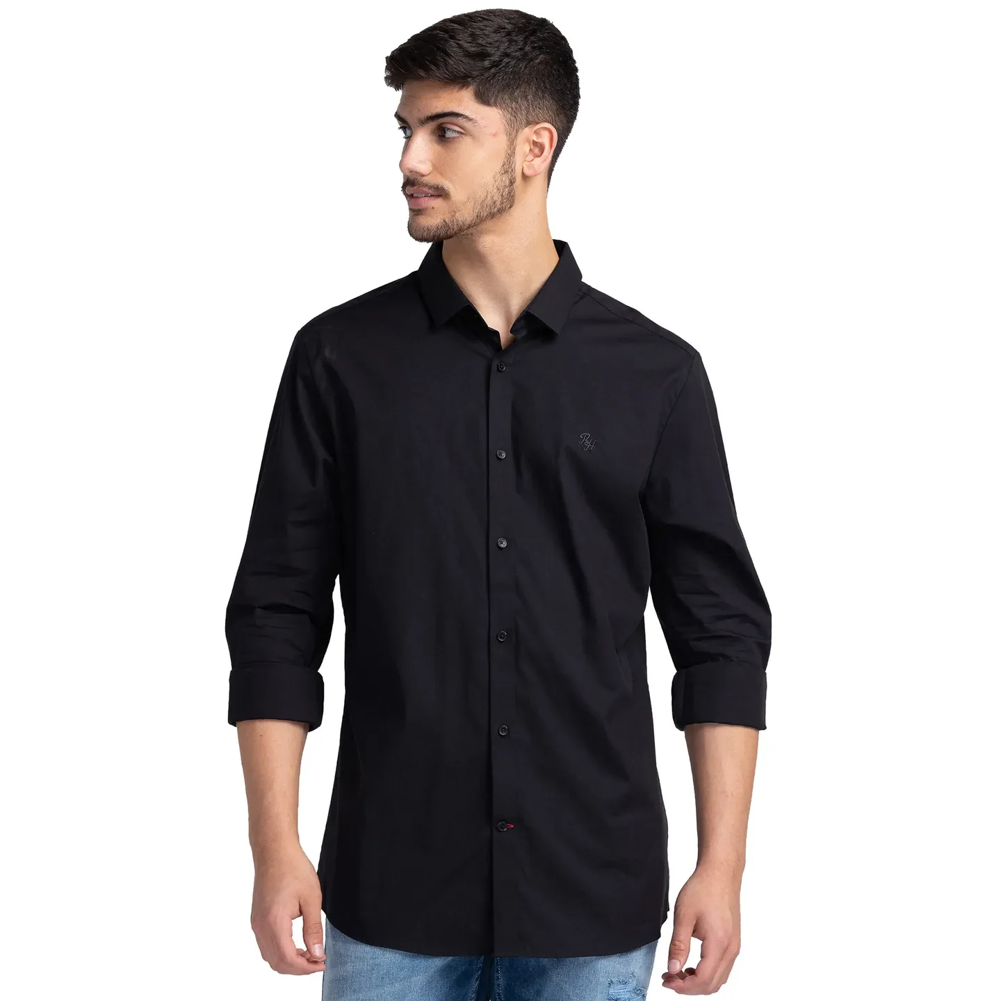 Black Regular Fit Regular Collar Men's Shirt by Being Human Clothing