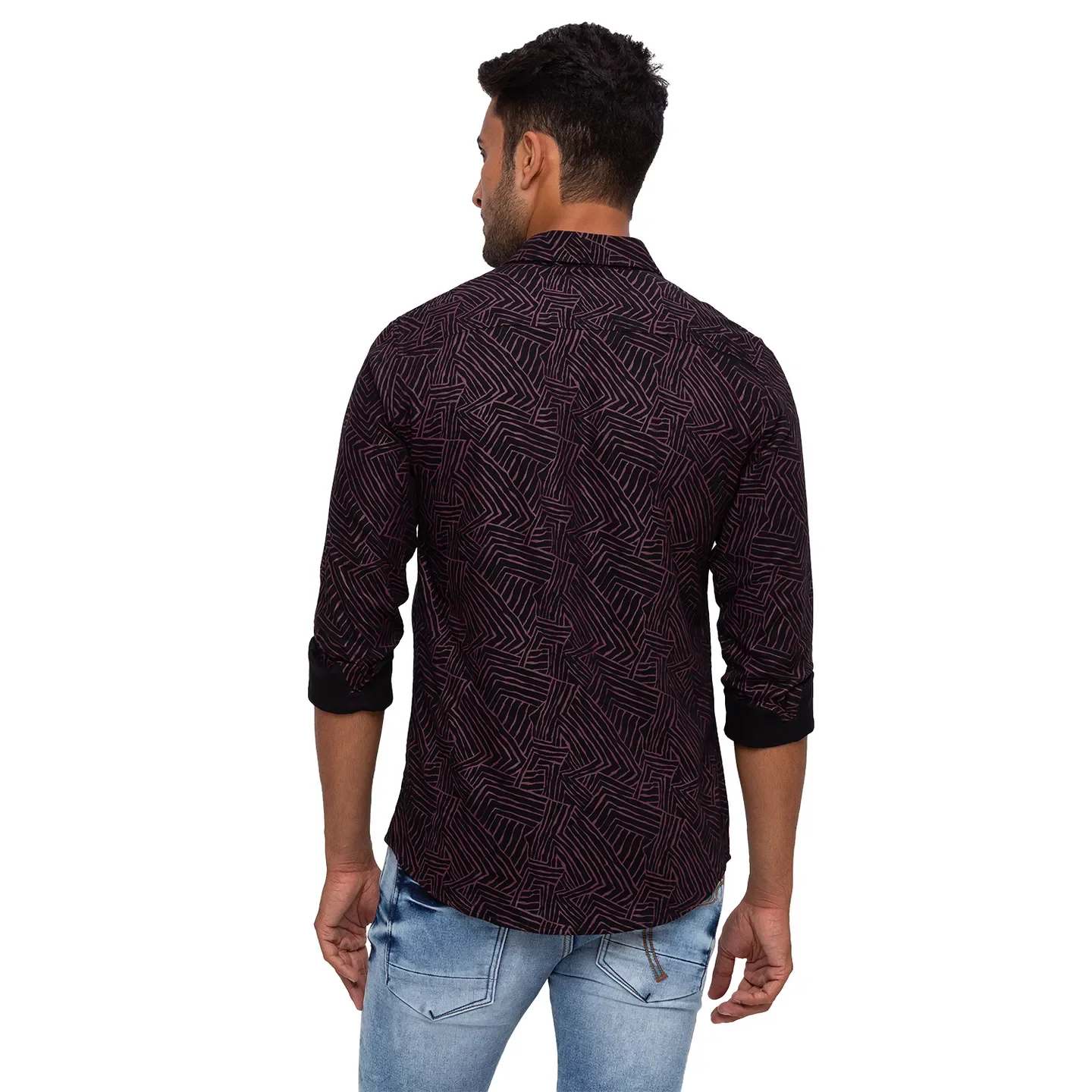 Black Regular Fit Regular Collar Long Sleeves Rayon Men's Shirt by Being Human Clothing - Image 3