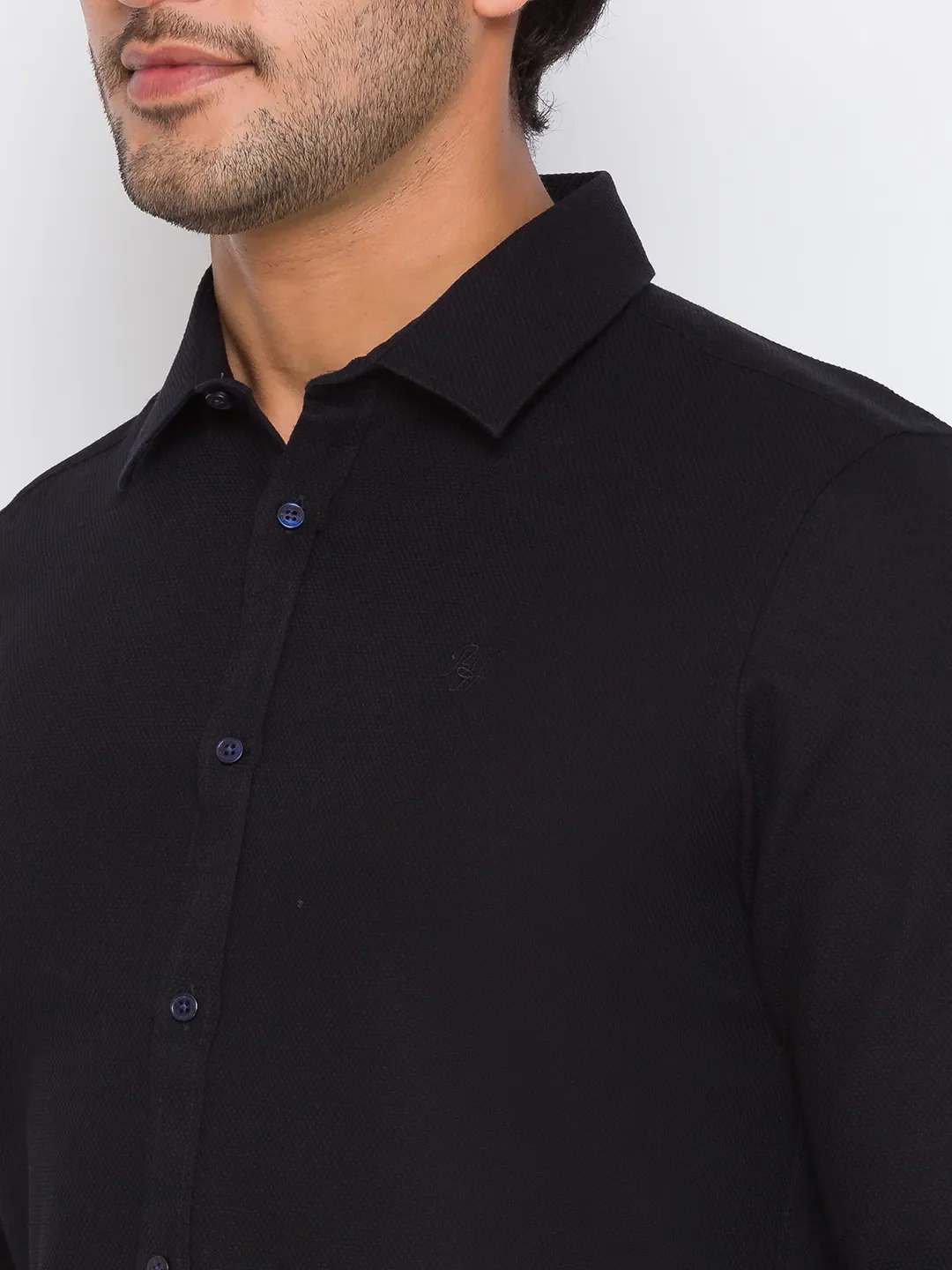 Black Slim Straight Fit Regular Collar Long Sleeves Cotton Men's Shirt by Being Human Clothing - Image 4