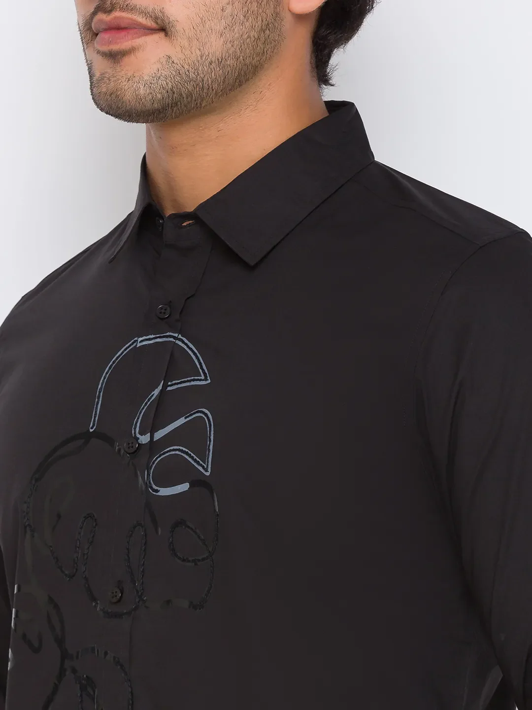 Black Slim Straight Fit Regular Collar Long Sleeves Cotton Men's Shirt by Being Human Clothing - Image 3