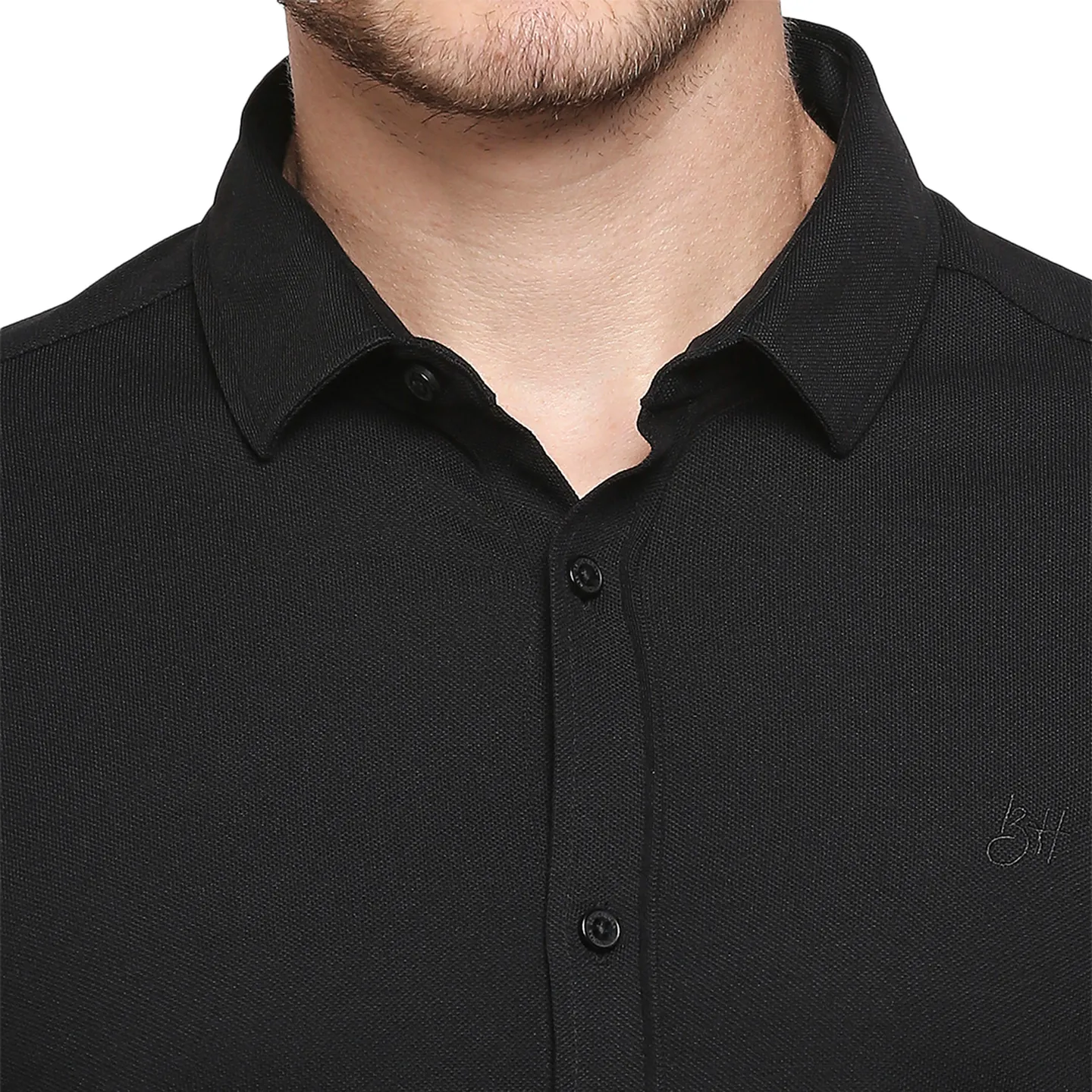 Black Slim Straight Fit Regular Collar Long Sleeves Cotton Men's Shirt by Being Human Clothing - Image 4