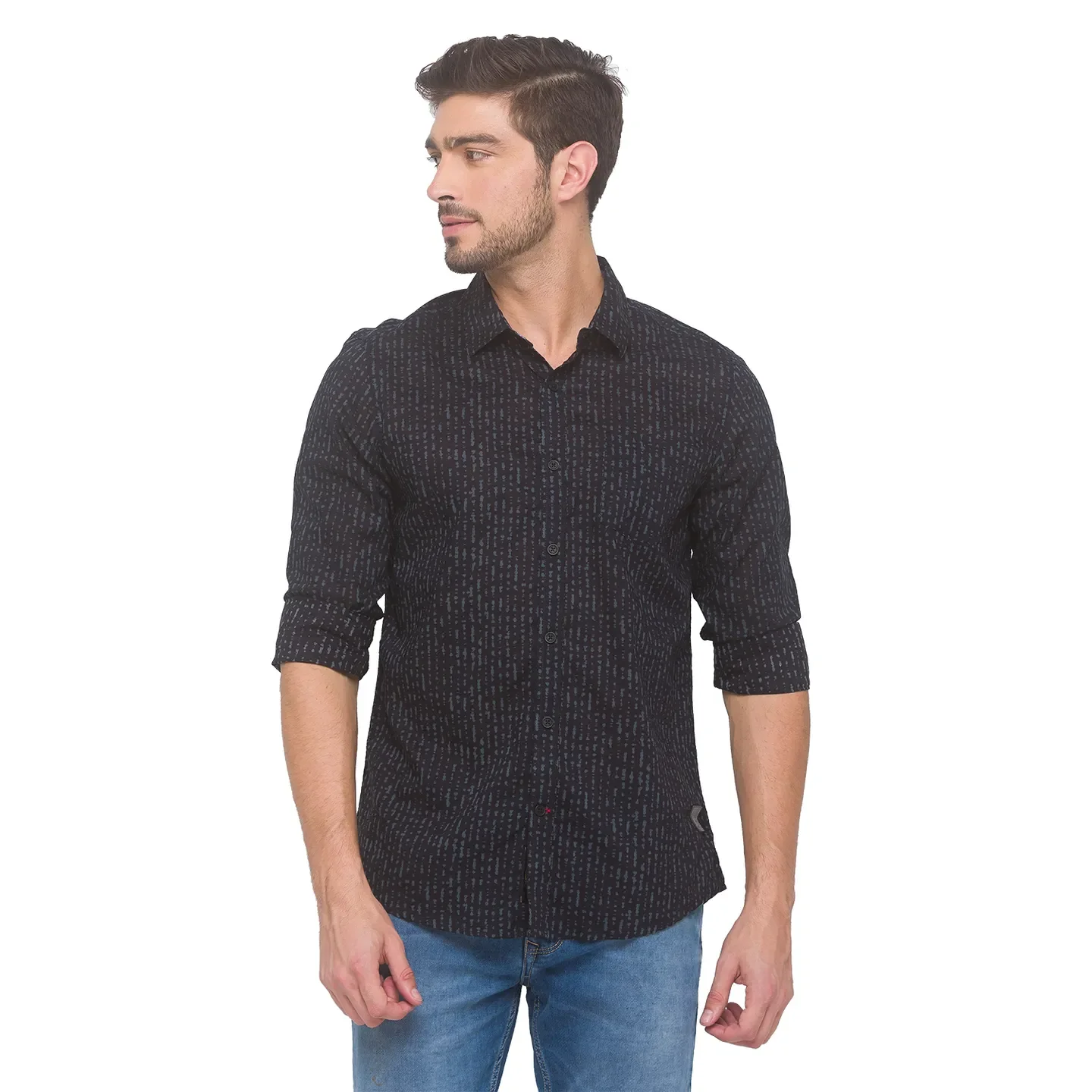 Black Slim Fit Regular Collar Men's Shirt by Being Human Clothing