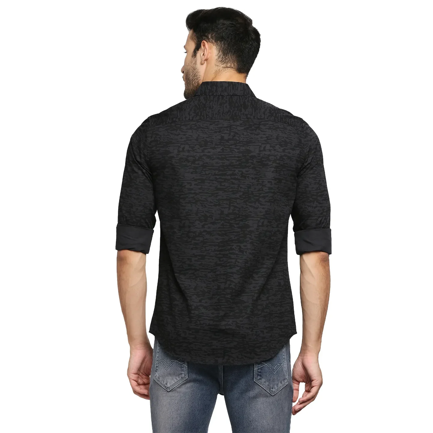 Black Slim Straight Fit Regular Collar Long Sleeves Cotton Men's Shirt by Being Human Clothing - Image 4