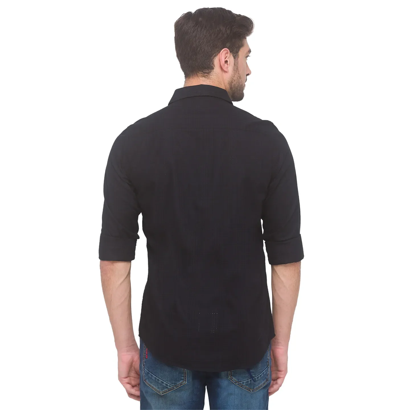 Black Slim Straight Fit Regular Collar Long Sleeves Cotton Men's Shirt by Being Human Clothing