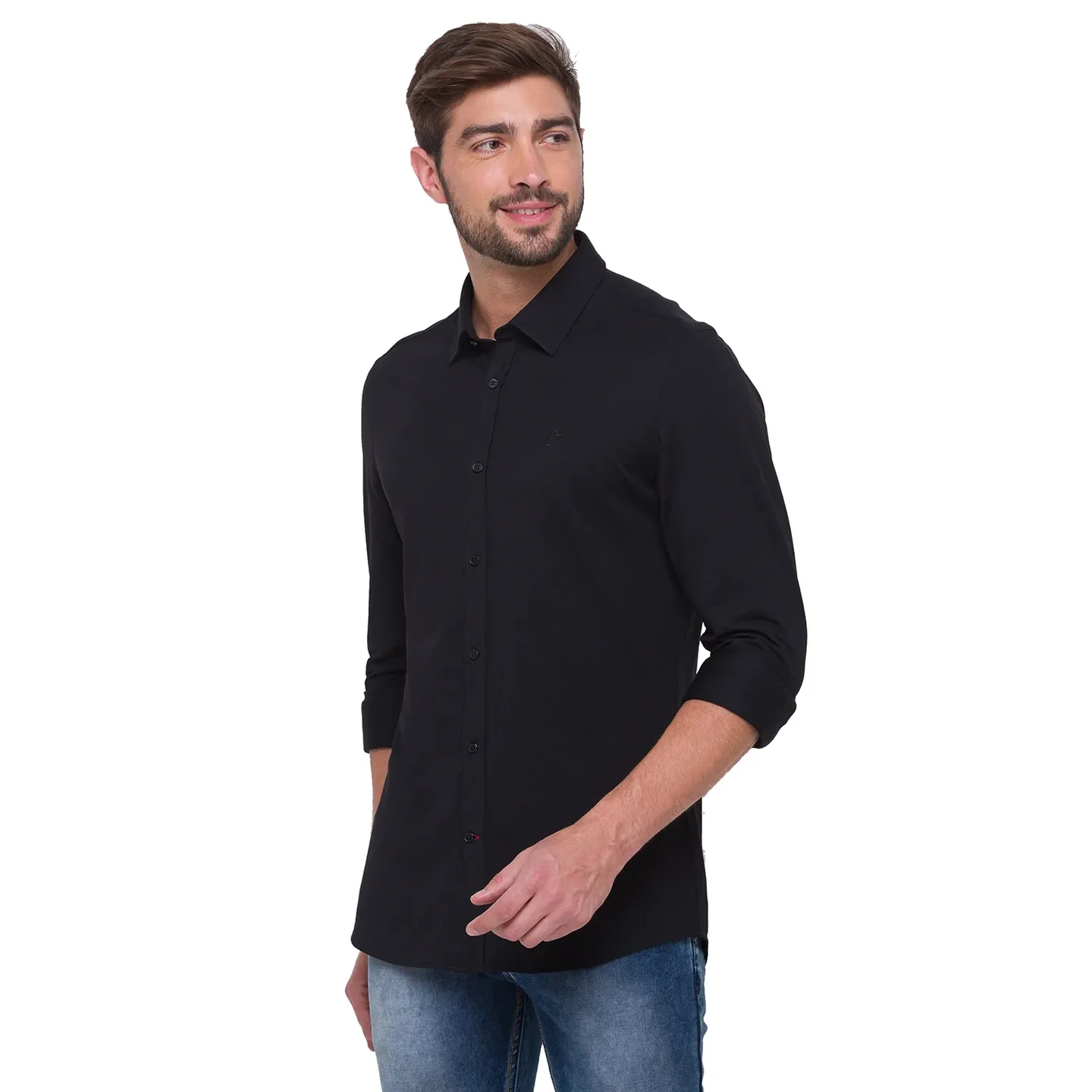 Black Slim Straight Fit Regular Collar Long Sleeves Cotton Men's Shirt by Being Human Clothing - Image 3