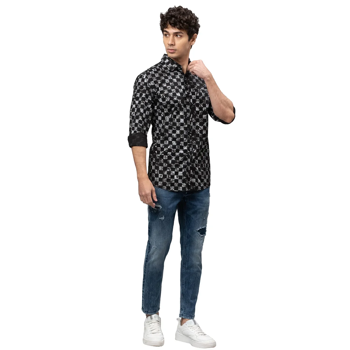 Black Slim Straight Fit Regular Collar Long Sleeves Cotton Men's Shirt by Being Human Clothing - Image 2