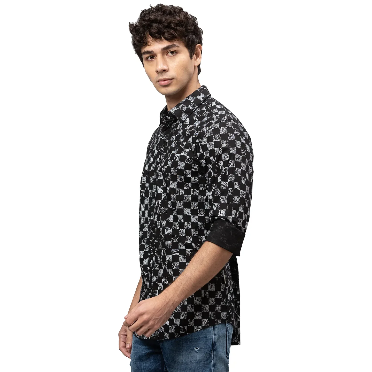 Black Slim Straight Fit Regular Collar Long Sleeves Cotton Men's Shirt by Being Human Clothing - Image 4