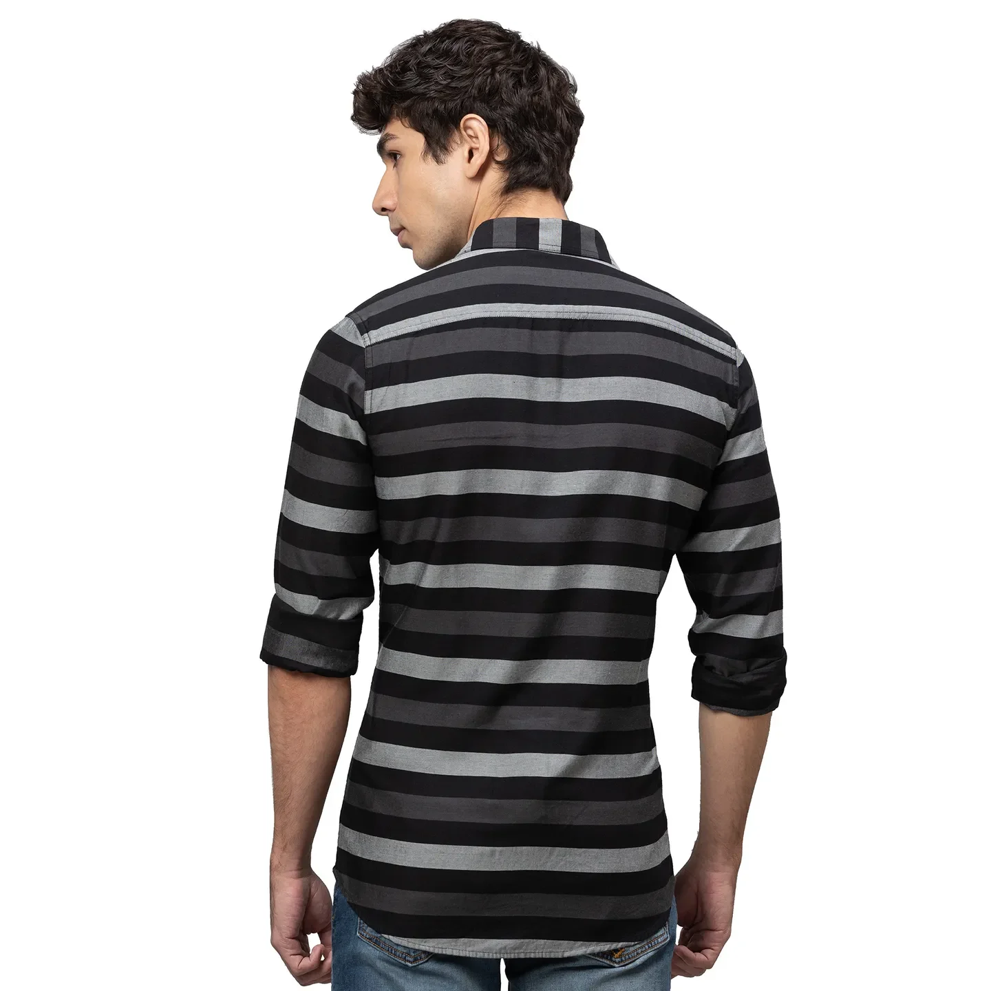 Black Slim Straight Fit Regular Collar Long Sleeves Cotton Men's Shirt by Being Human Clothing - Image 3