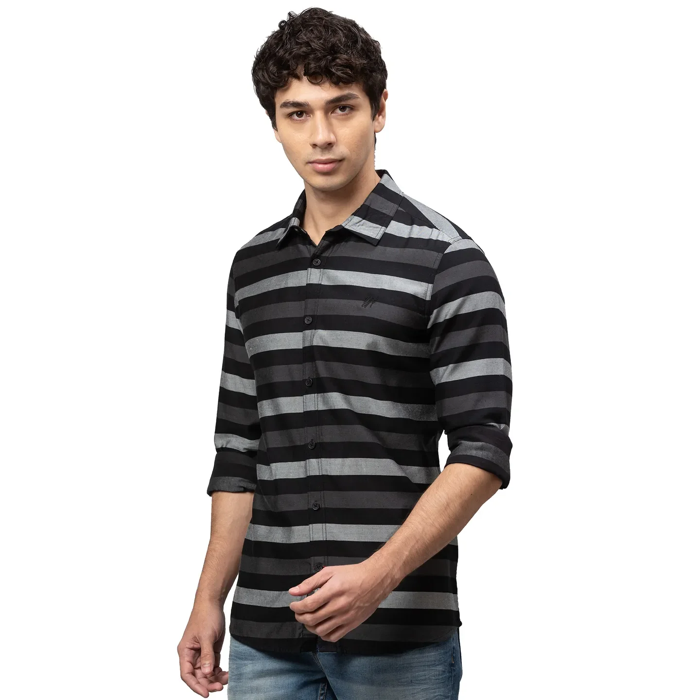 Black Slim Straight Fit Regular Collar Long Sleeves Cotton Men's Shirt by Being Human Clothing - Image 4