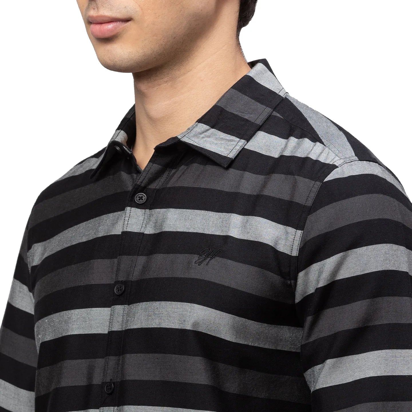 Black Slim Straight Fit Regular Collar Long Sleeves Cotton Men's Shirt by Being Human Clothing - Image 5