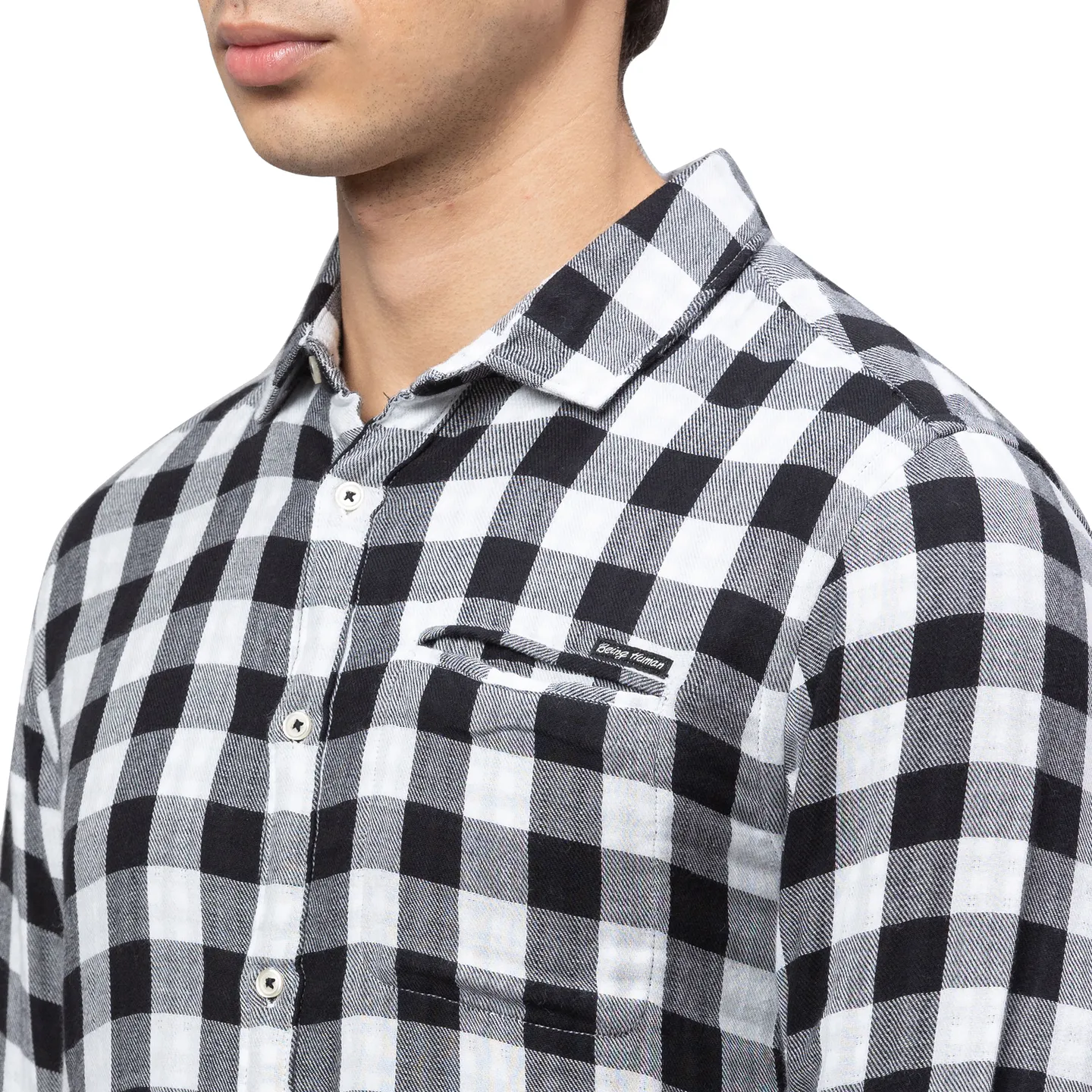 Black Slim Straight Fit Regular Collar Long Sleeves Cotton Men's Shirt by Being Human Clothing - Image 5