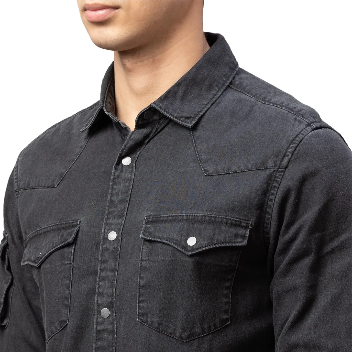 Black Slim Straight Fit Regular Collar Long Sleeves Cotton Men's Shirt by Being Human Clothing - Image 3