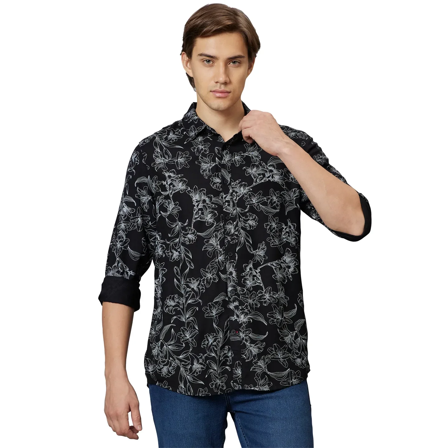 Black Slim Fit Regular Collar Men's Shirt by Being Human Clothing