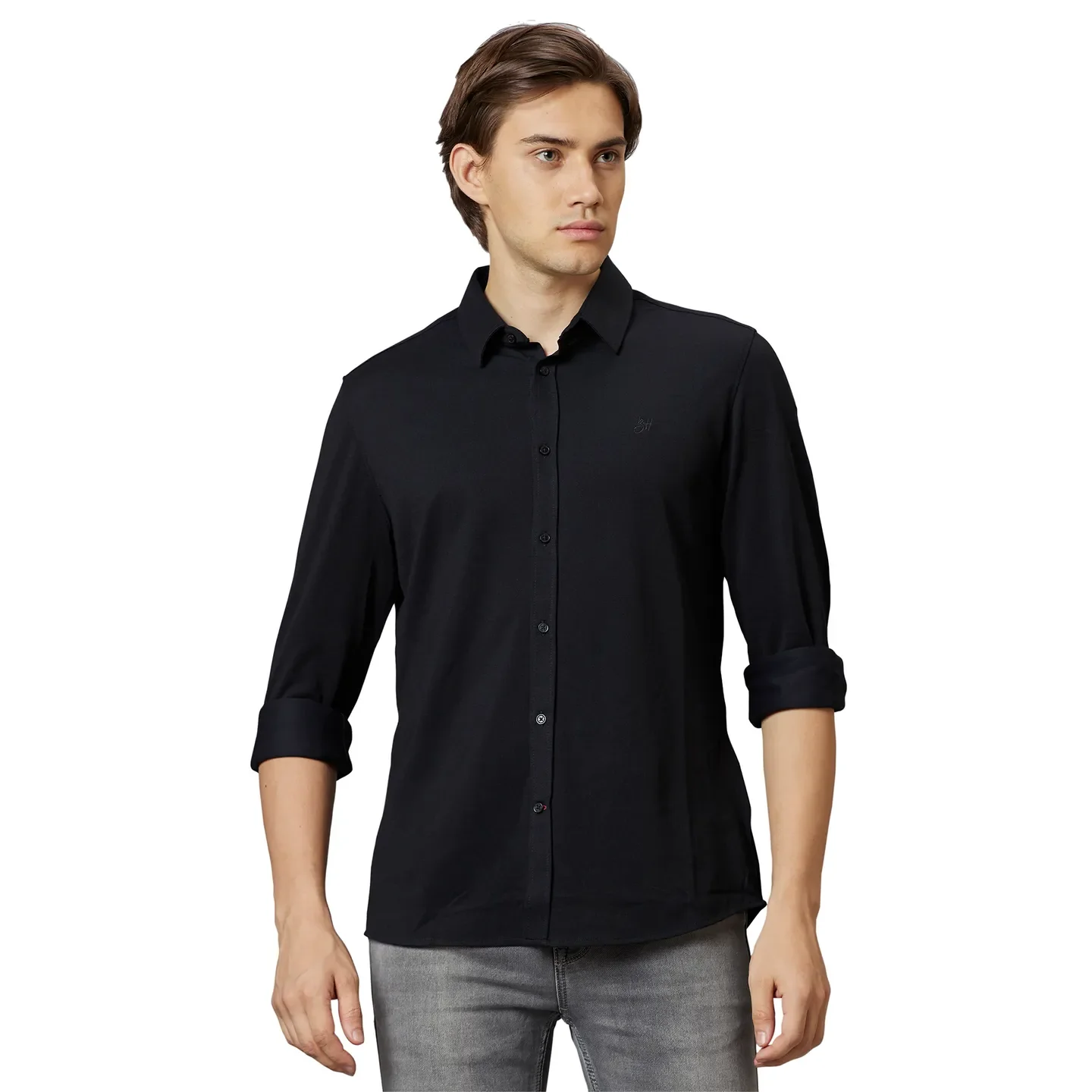 Black Super Slim Fit Regular Collar Men's Shirt by Being Human Clothing
