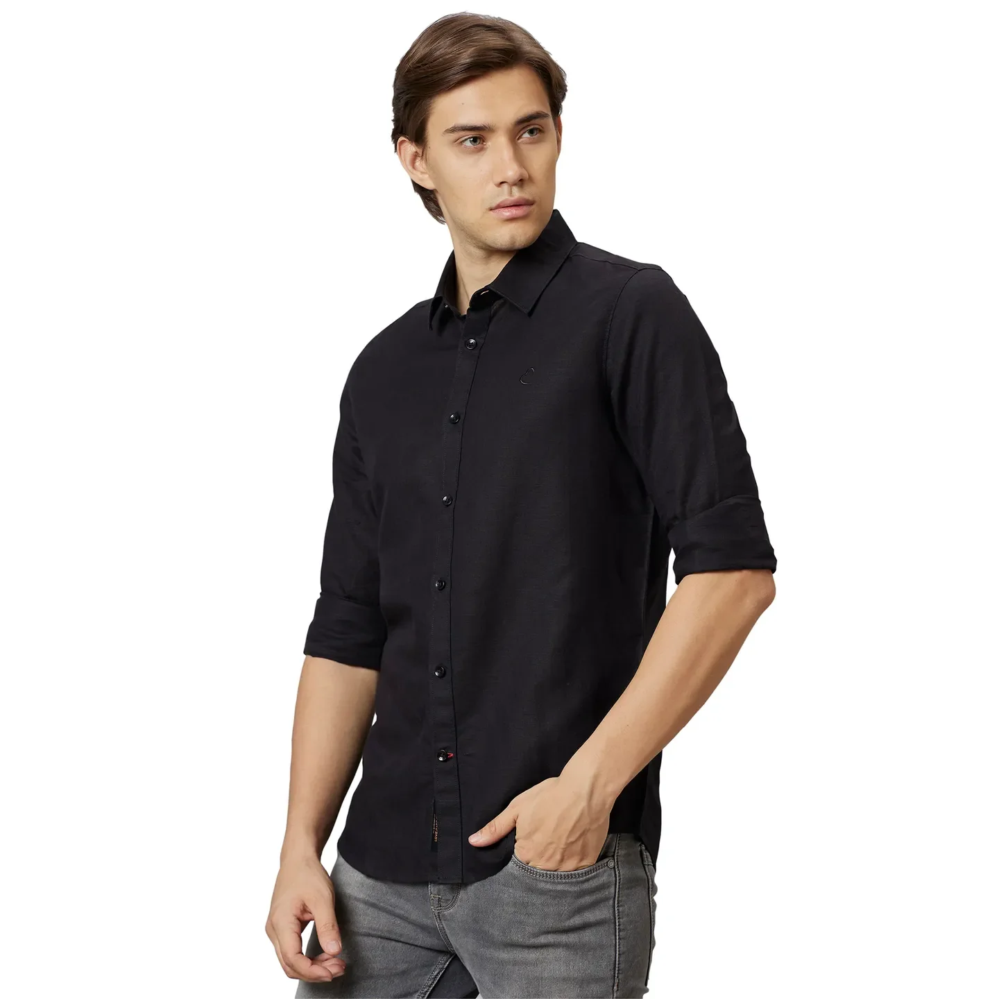 Black Slim Straight Fit Regular Collar Long Sleeves Cotton Men's Shirt by Being Human Clothing - Image 3
