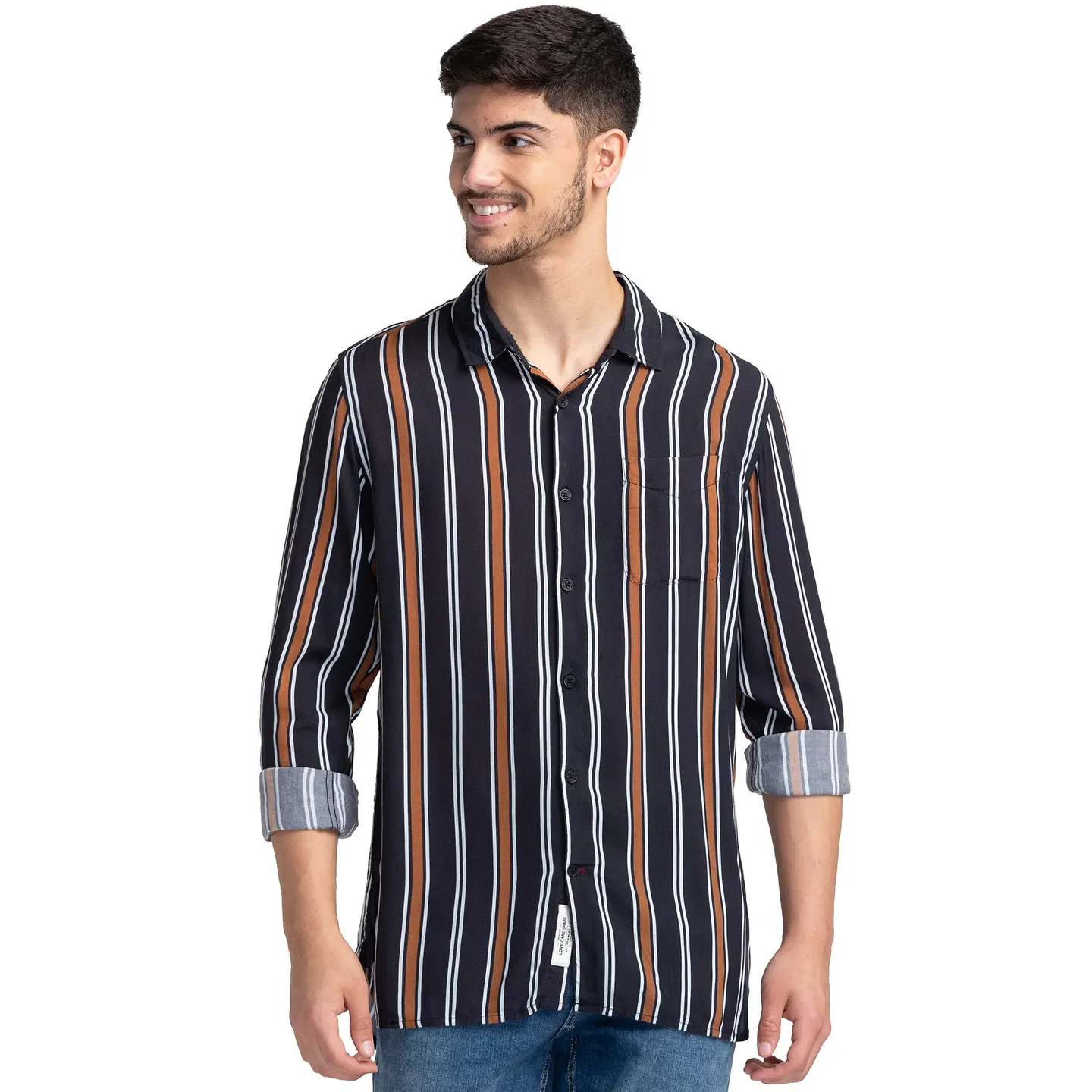 Black Slim Straight Fit Regular Collar Long Sleeves VISCOSE Men's Shirt by Being Human Clothing
