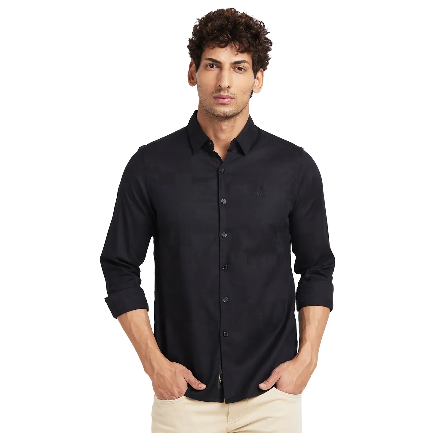 Black Slim Fit Regular Collar Men's Shirt by Being Human Clothing