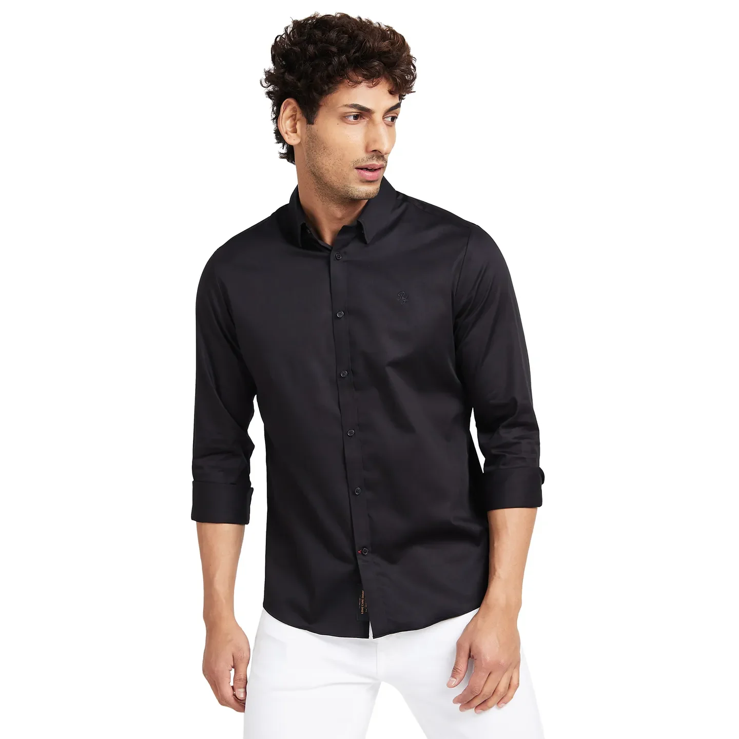 Black Slim Fit Regular Collar Men's Shirt by Being Human Clothing