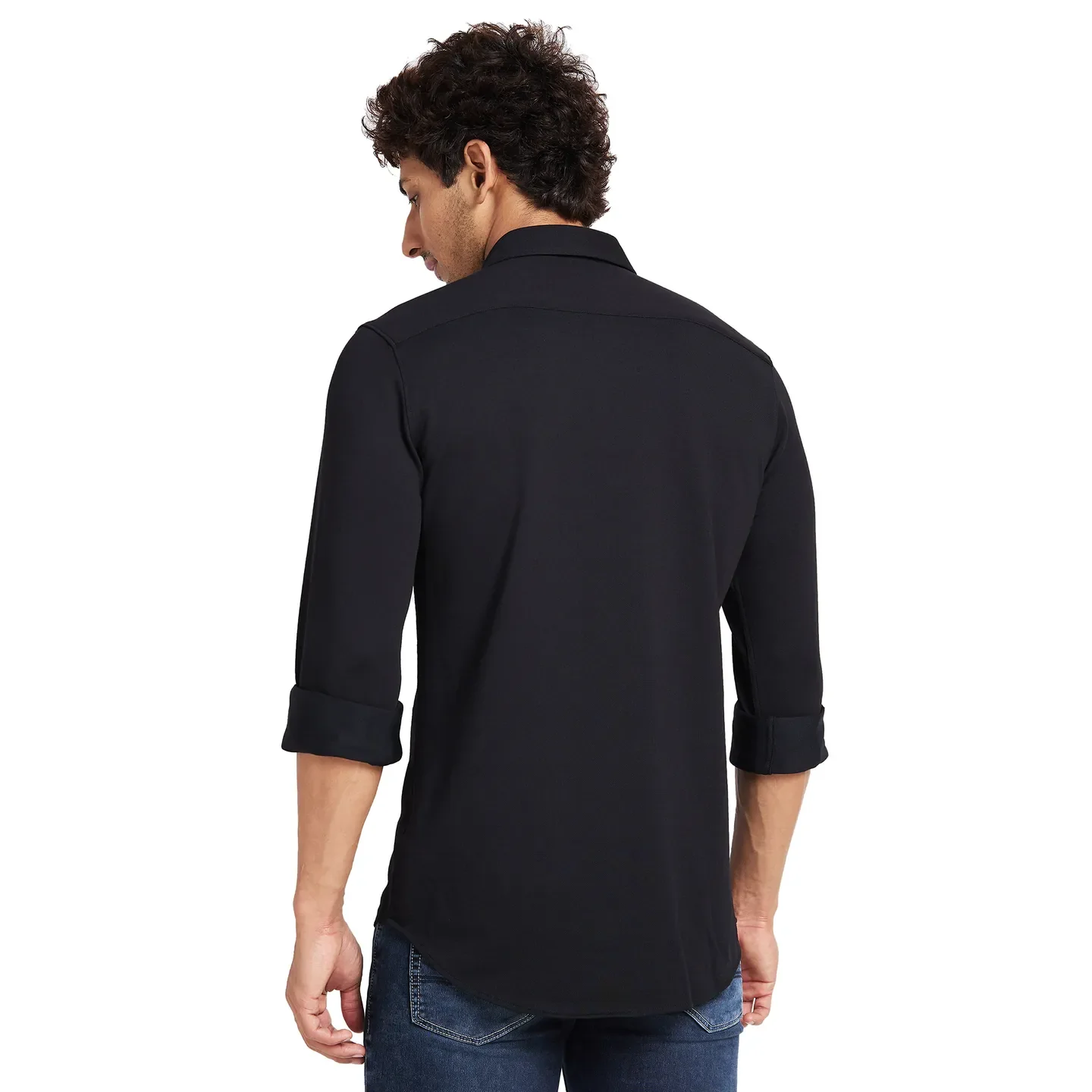 Black Slim Straight Fit Regular Collar Long Sleeves Men's Shirt by Being Human Clothing - Image 4