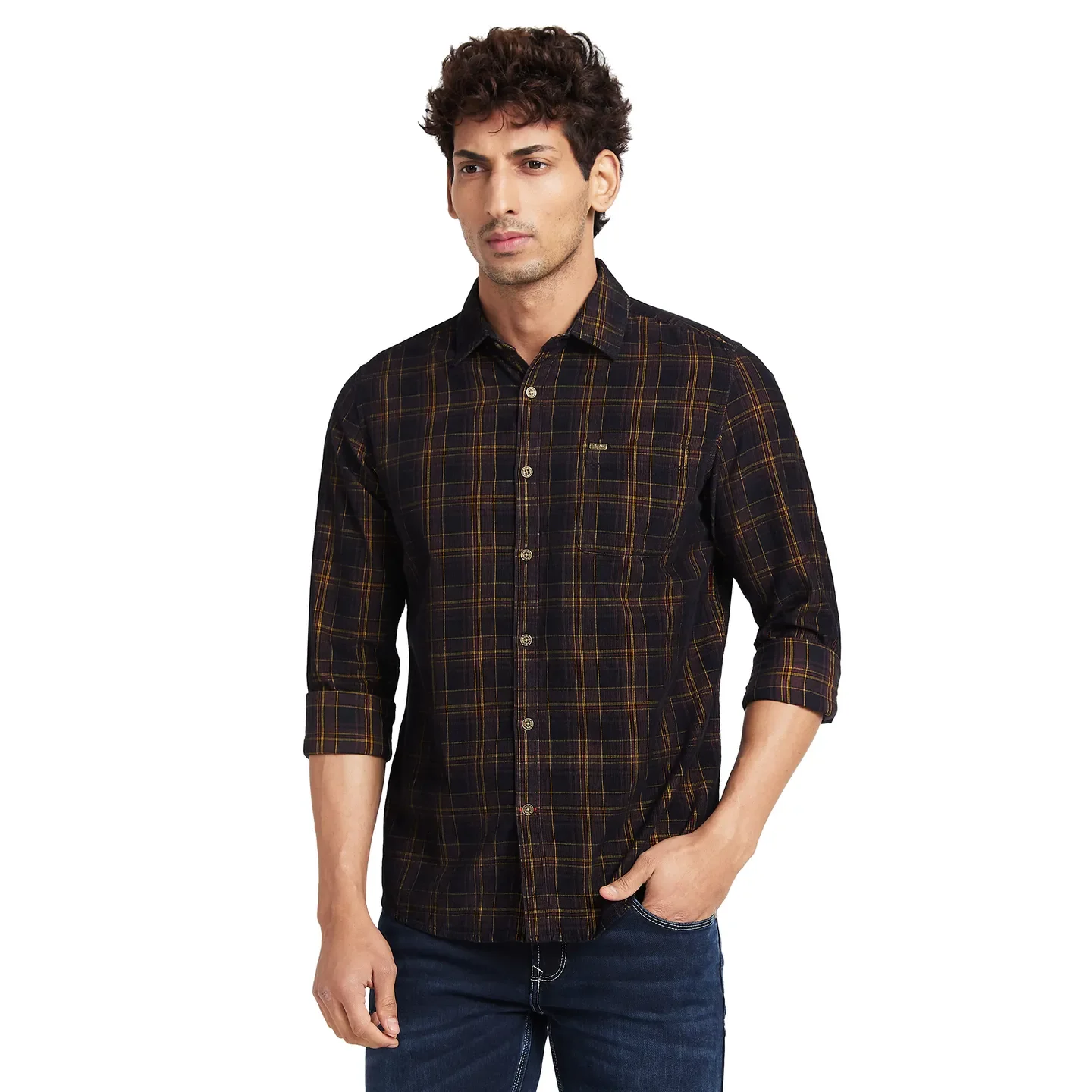 Black Slim Straight Fit Regular Collar Long Sleeves Men's Shirt by Being Human Clothing