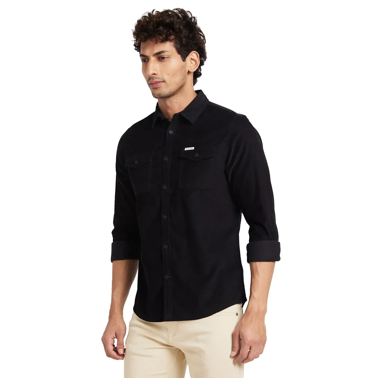 Black Slim Straight Fit Regular Collar Long Sleeves Men's Shirt by Being Human Clothing - Image 3