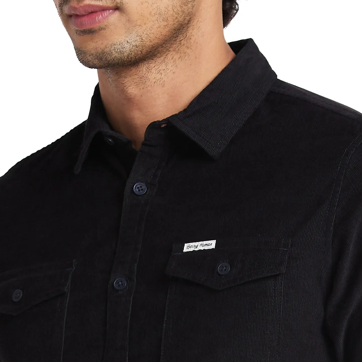 Black Slim Straight Fit Regular Collar Long Sleeves Men's Shirt by Being Human Clothing - Image 5