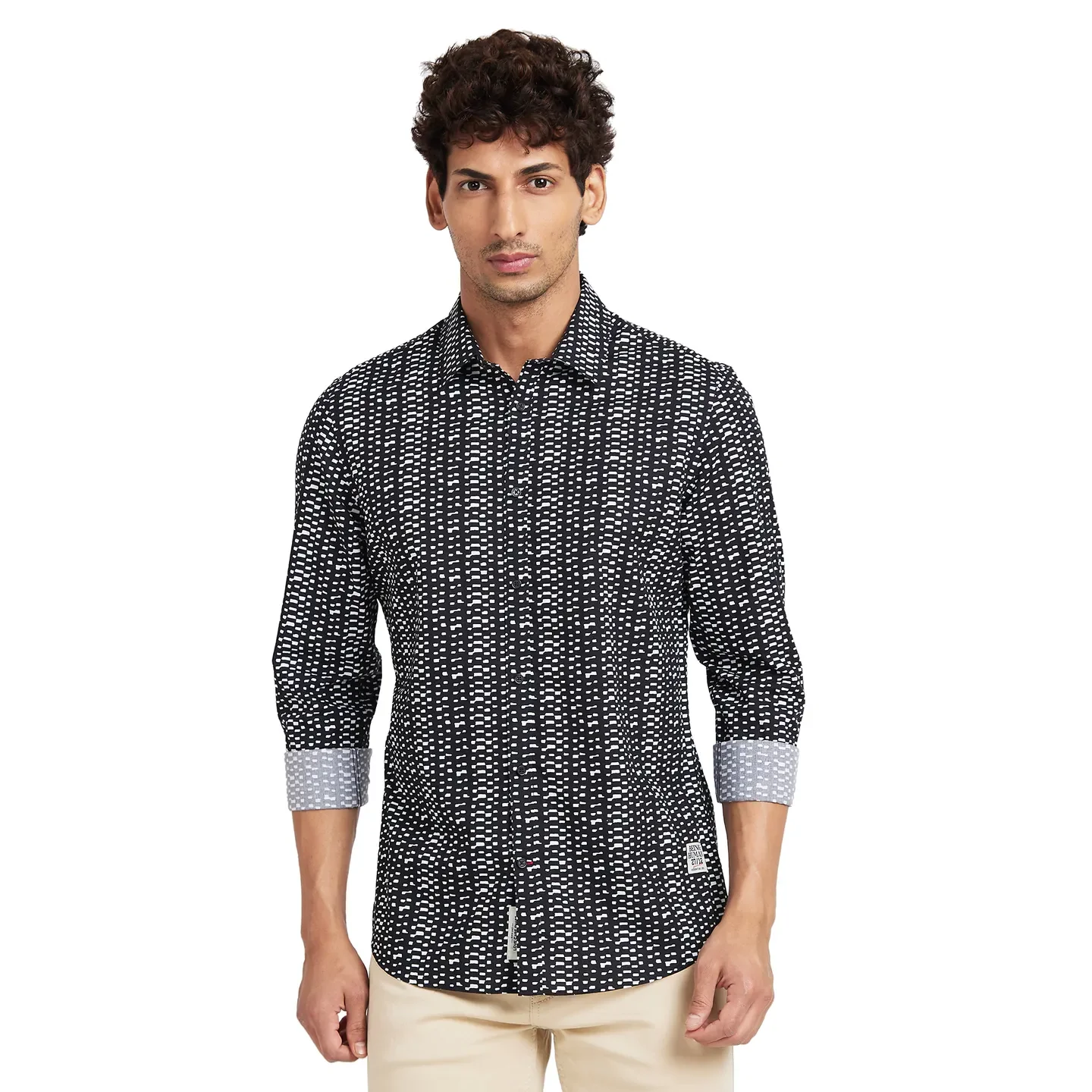 Black Slim Fit Regular Collar Men's Shirt by Being Human Clothing