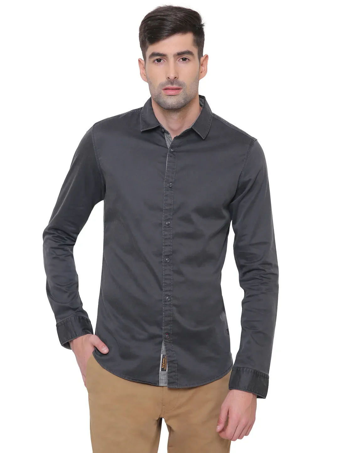 Black Regular Fit Regular Collar Long Sleeves Cotton Men's Shirt by Being Human Clothing