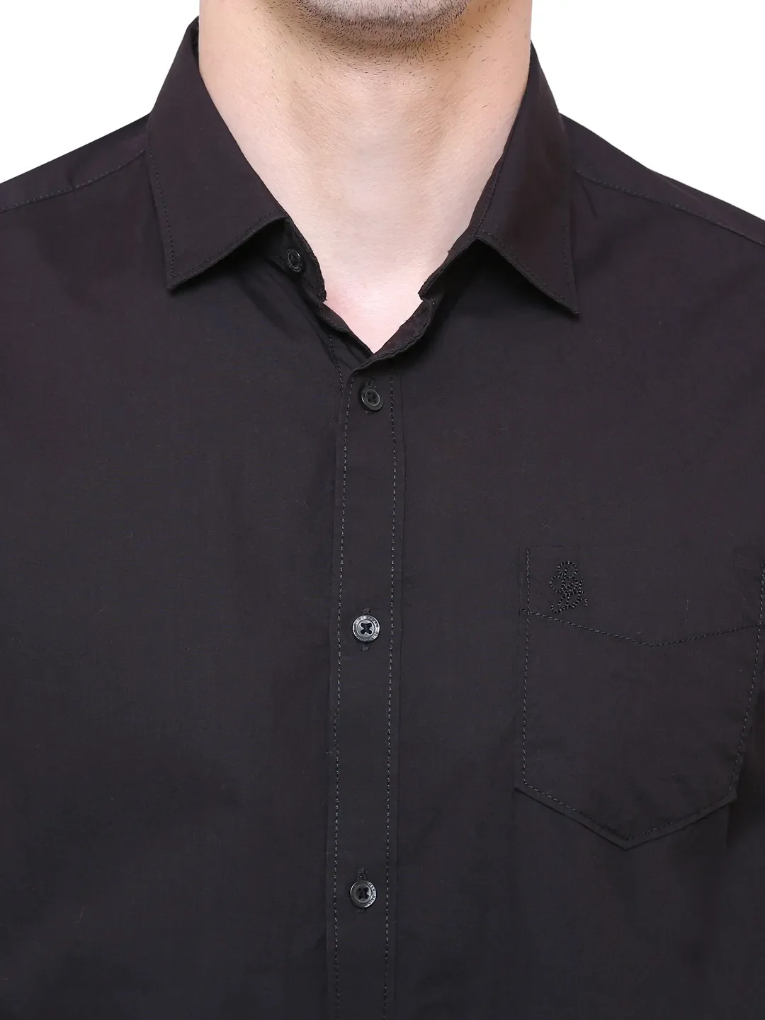 Black Slim Straight Fit Regular Collar Long Sleeves Cotton Men's Shirt by Being Human Clothing - Image 5