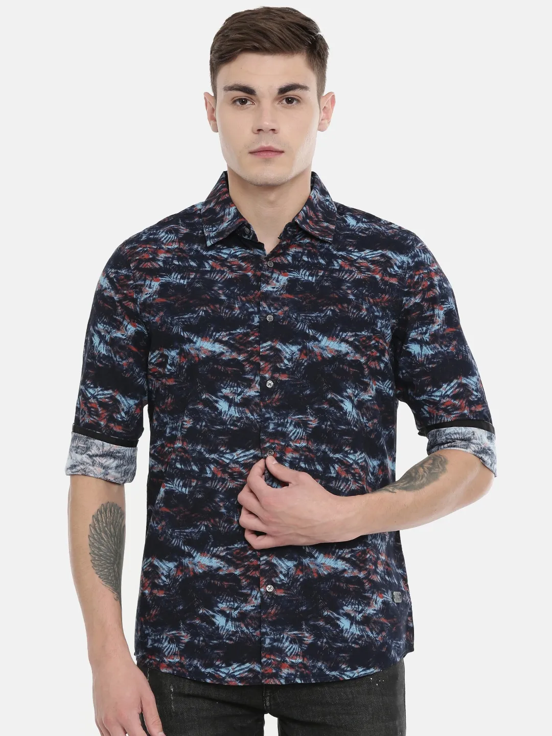Black Slim Straight Fit Regular Collar Long Sleeves Cotton Men's Shirt by Being Human Clothing