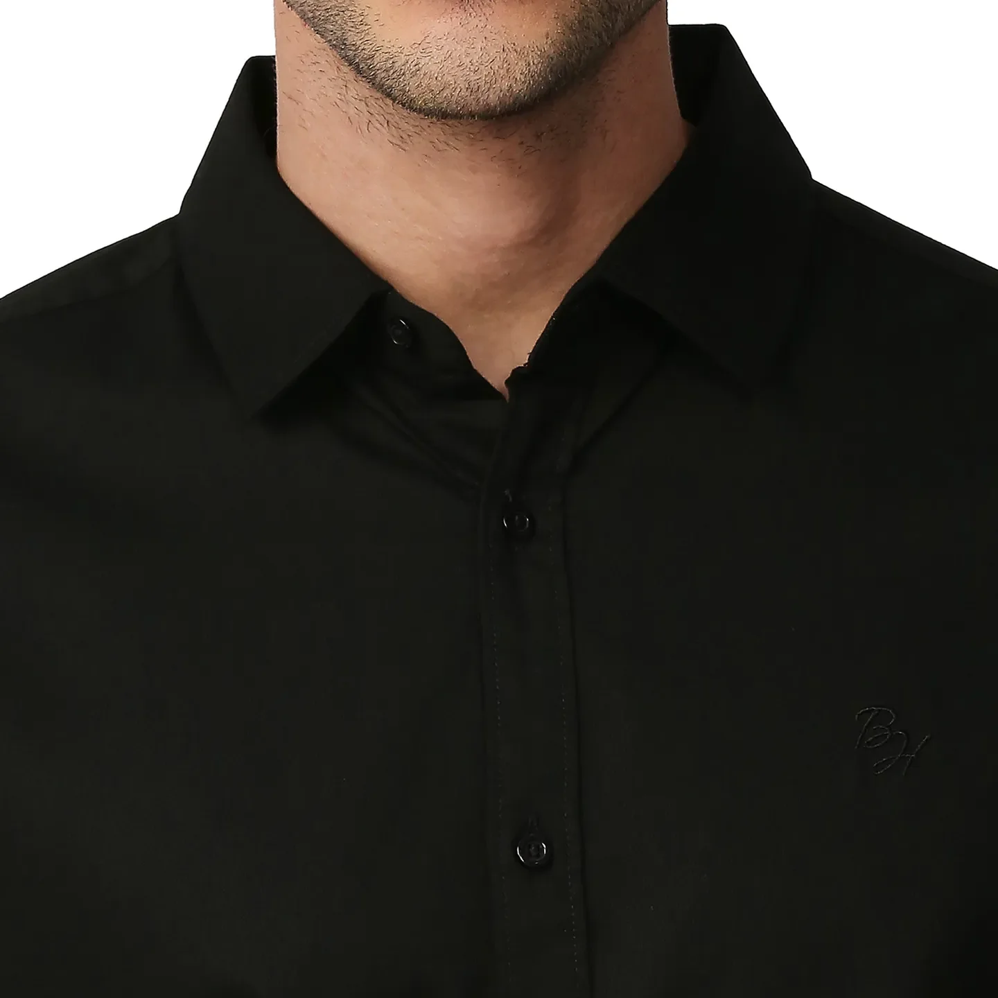 Black Slim Straight Fit Regular Collar Long Sleeves Men's Shirt by Being Human Clothing - Image 5