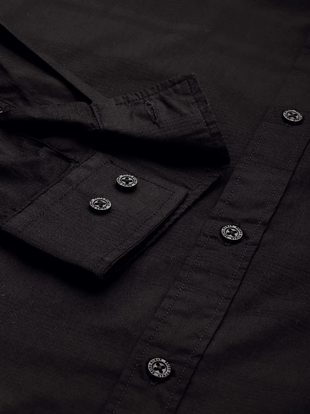 Black Slim Straight Fit Regular Collar Long Sleeves Men's Shirt by Being Human Clothing - Image 4