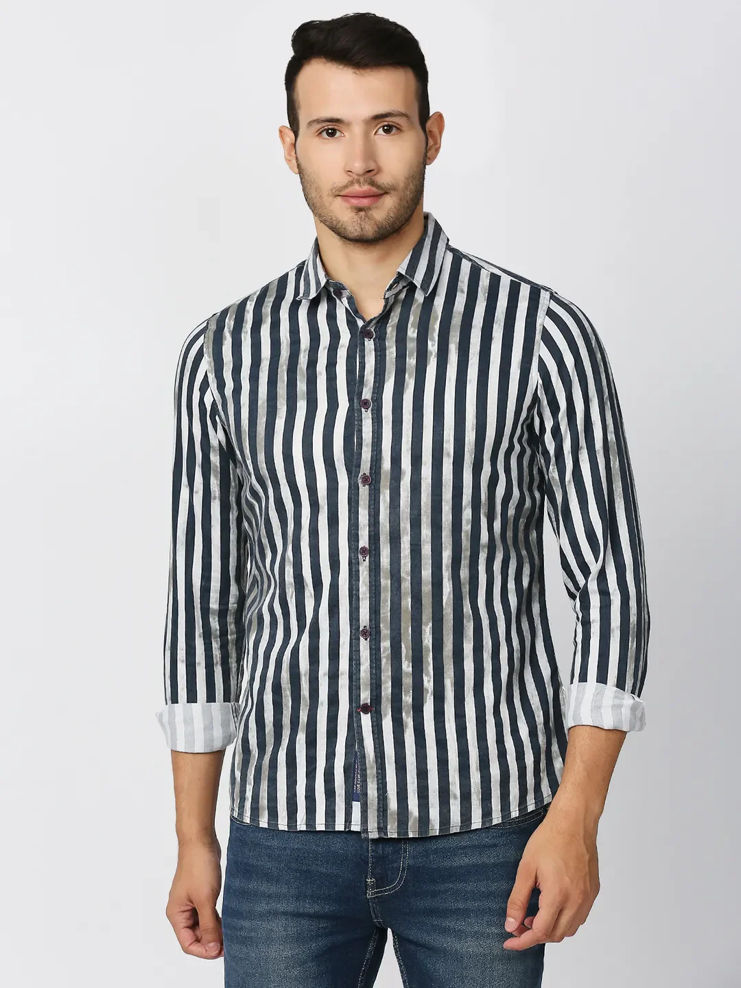 Black Slim Straight Fit Regular Collar Long Sleeves Men's Shirt by Being Human Clothing