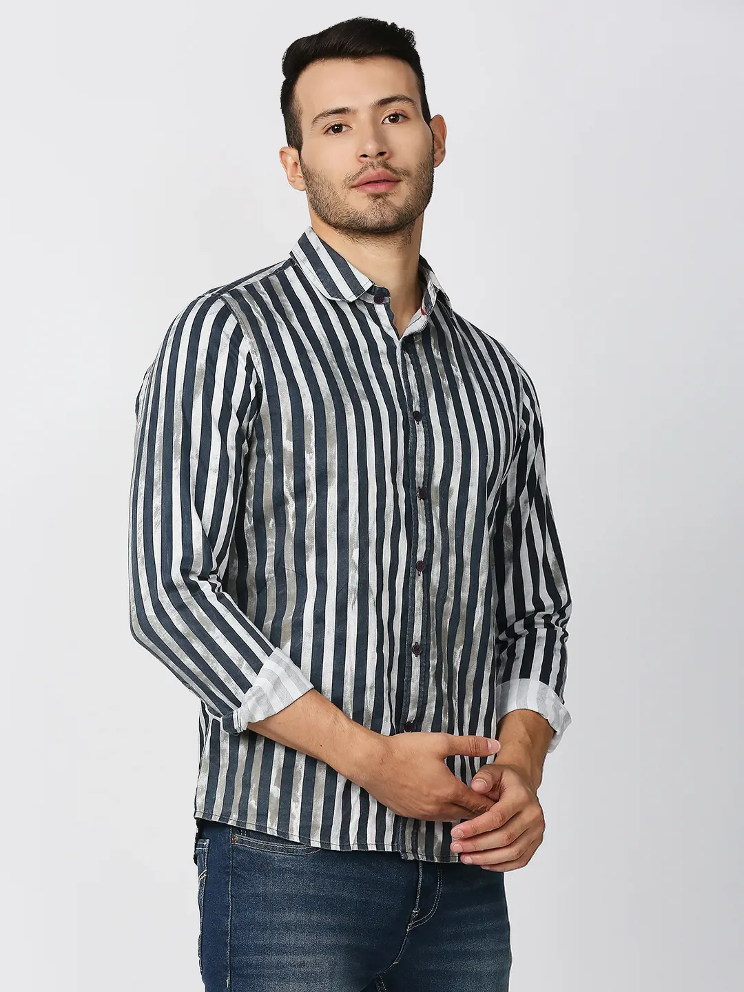Black Slim Straight Fit Regular Collar Long Sleeves Men's Shirt by Being Human Clothing - Image 3