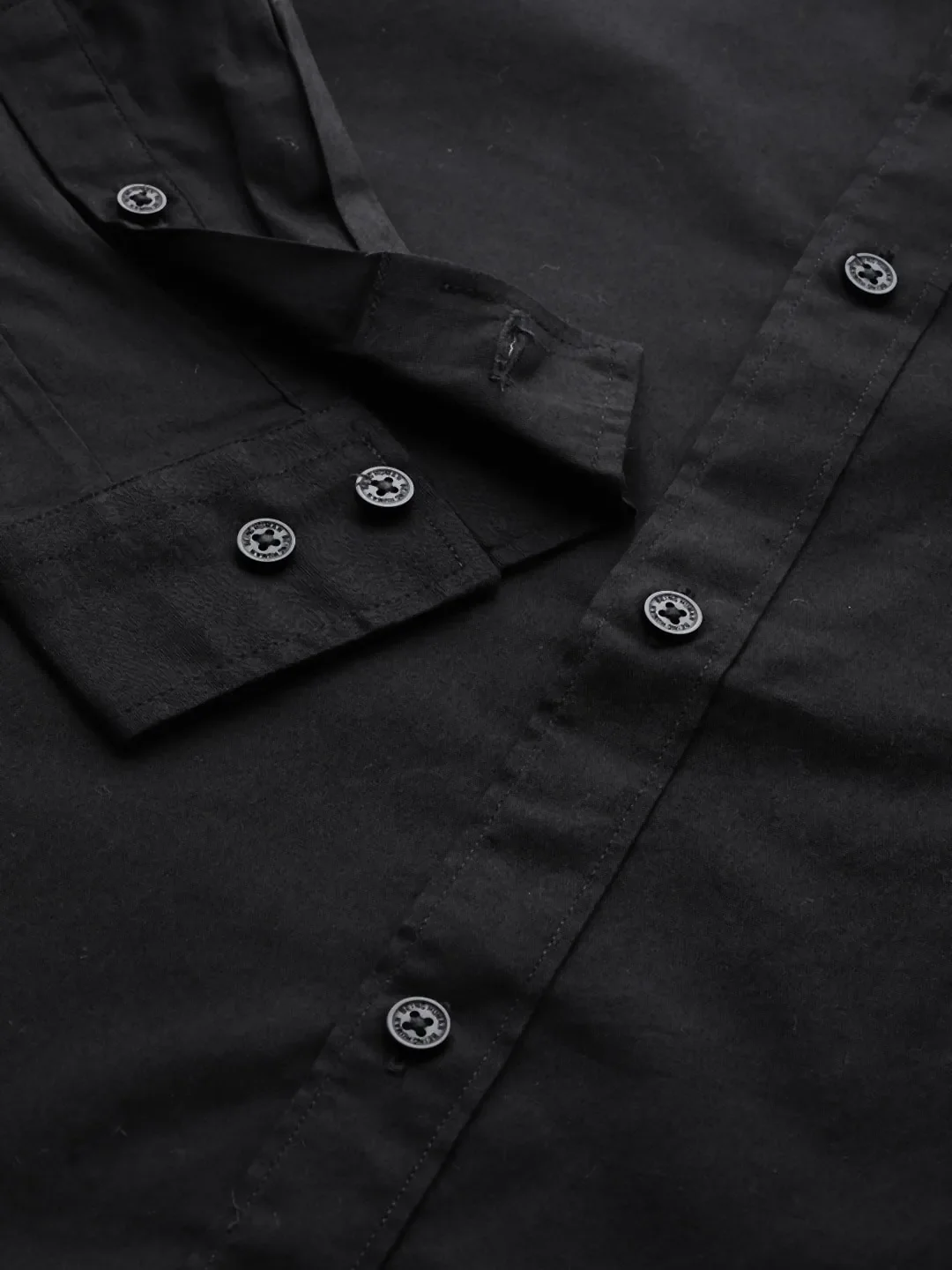 Black Slim Straight Fit Regular Collar Long Sleeves Cotton Men's Shirt by Being Human Clothing - Image 5