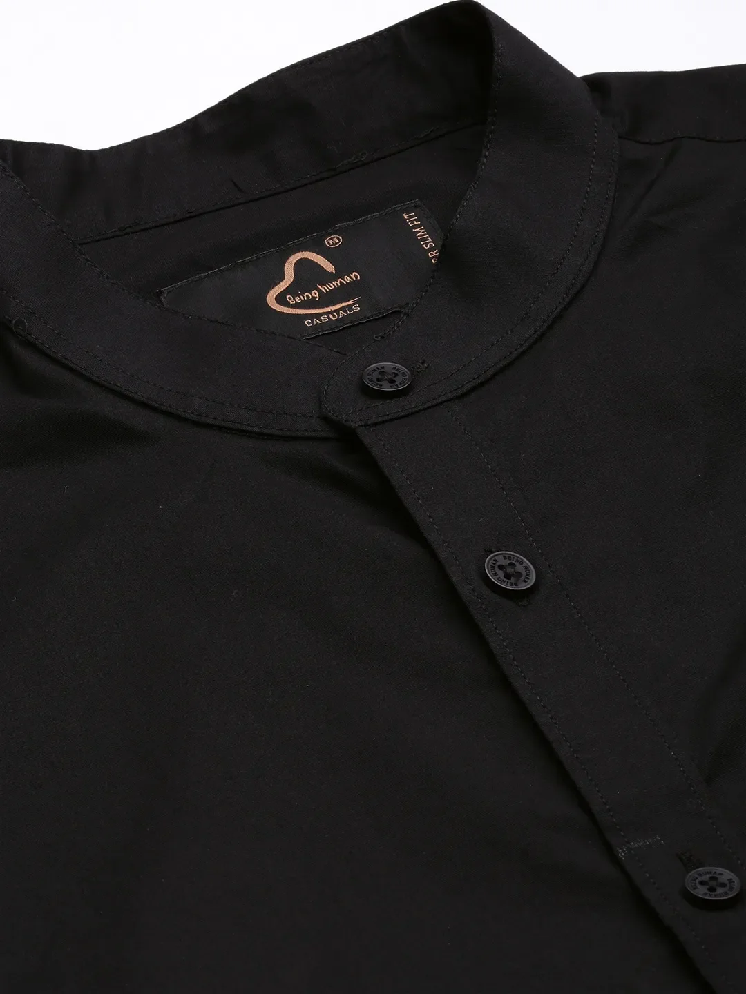Black Super Slim Fit Mandarin Collar Long Sleeves Men's Shirt by Being Human Clothing - Image 5