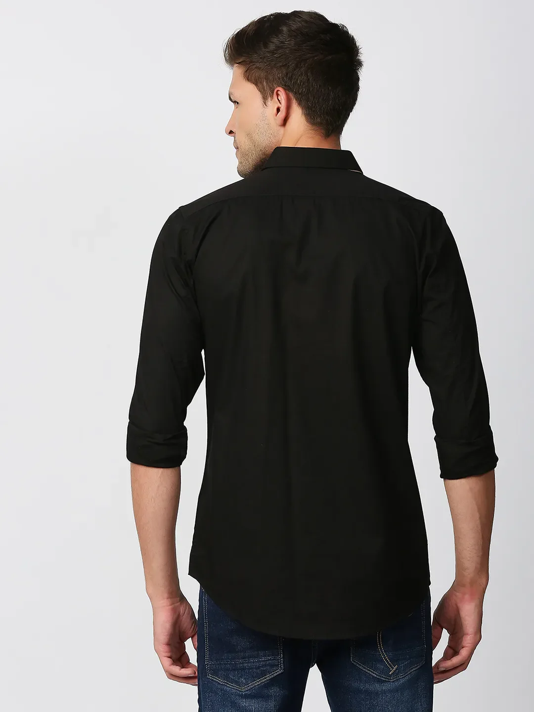 Black Super Slim Fit Regular Collar Long Sleeves Men's Shirt by Being Human Clothing - Image 4