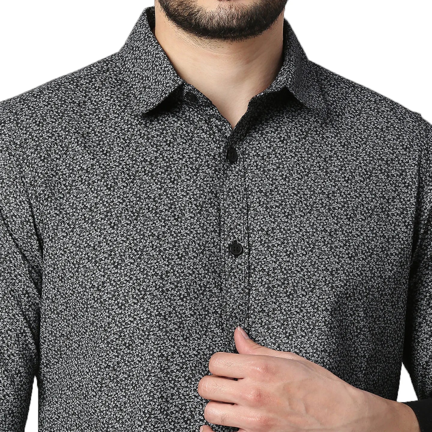 Black Slim Straight Fit Regular Collar Long Sleeves Cotton Men's Shirt by Being Human Clothing - Image 4