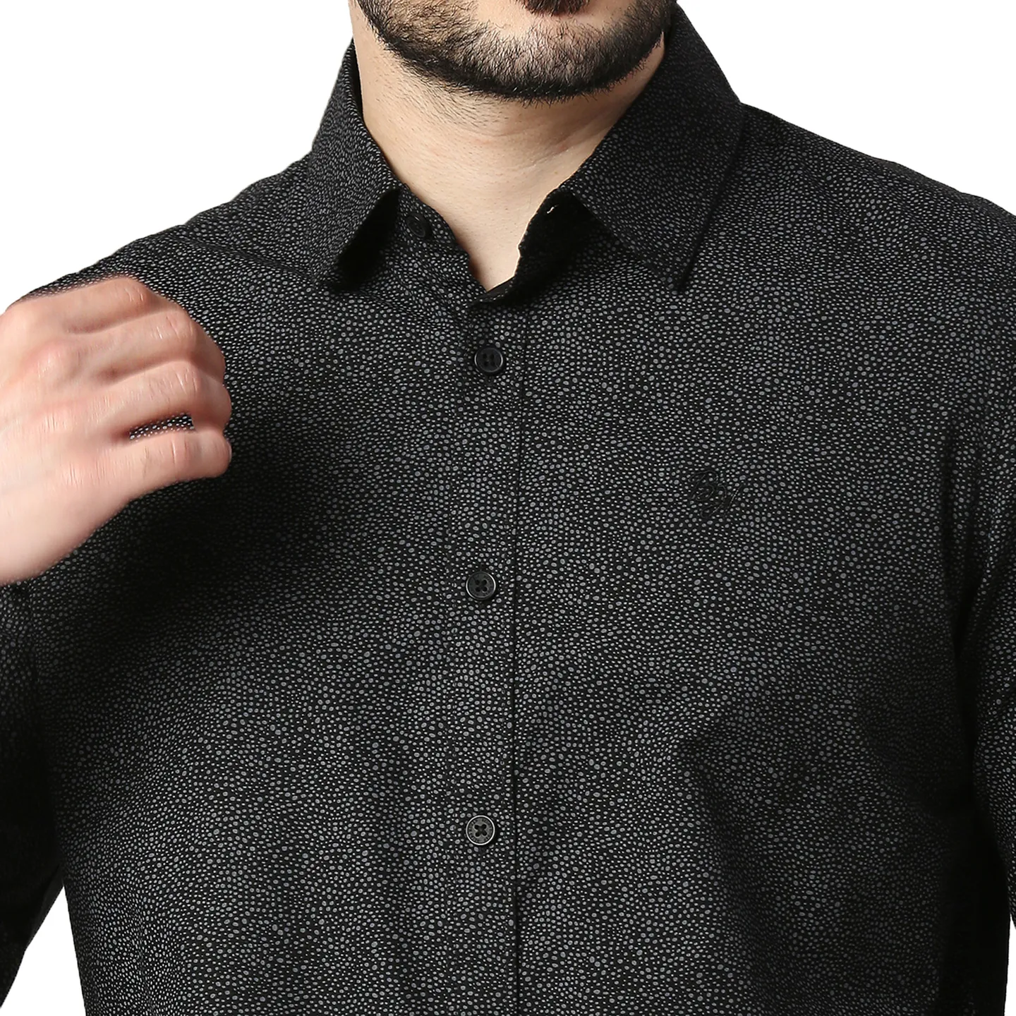 Black Slim Straight Fit Regular Collar Long Sleeves Cotton Men's Shirt by Being Human Clothing - Image 4