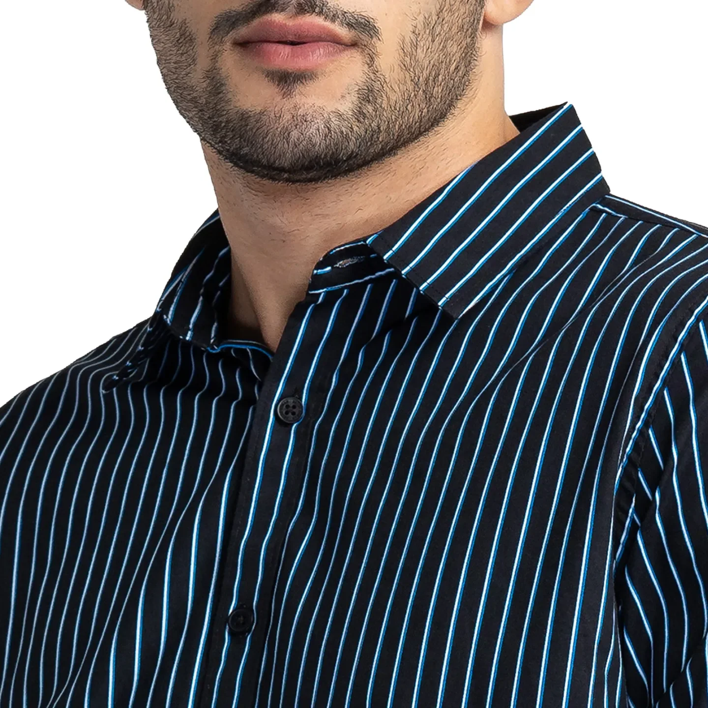 Black Slim Straight Fit Regular Collar Long Sleeves Cotton Men's Shirt by Being Human Clothing - Image 5