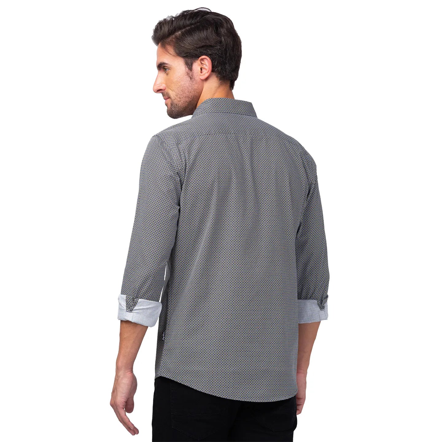 Black Slim Straight Fit Regular Collar Long Sleeves Men's Shirt by Being Human Clothing - Image 3