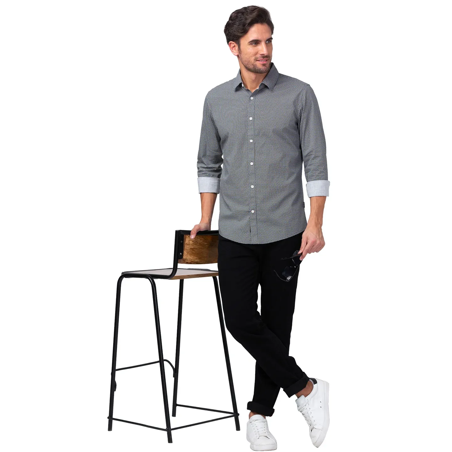 Black Slim Straight Fit Regular Collar Long Sleeves Men's Shirt by Being Human Clothing - Image 6