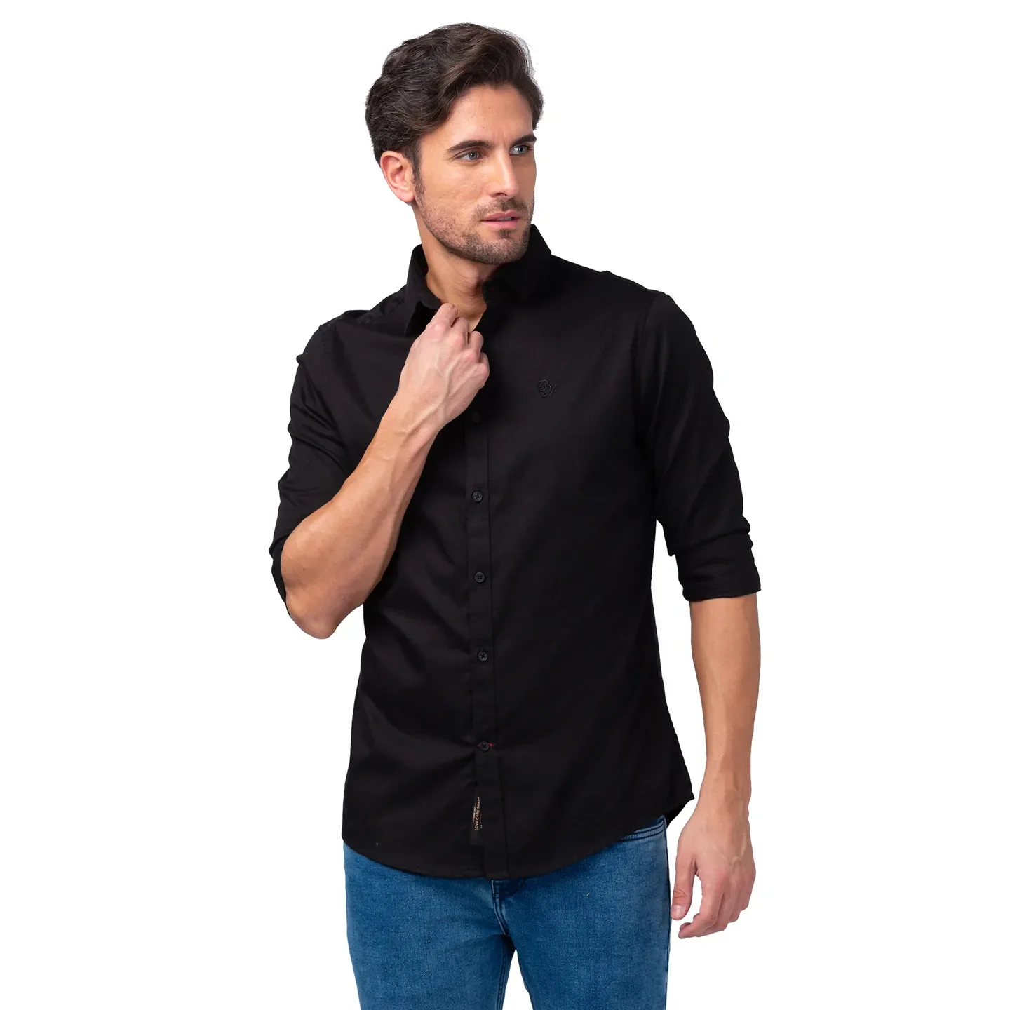 Black Slim Straight Fit Regular Collar Long Sleeves Men's Shirt by Being Human Clothing