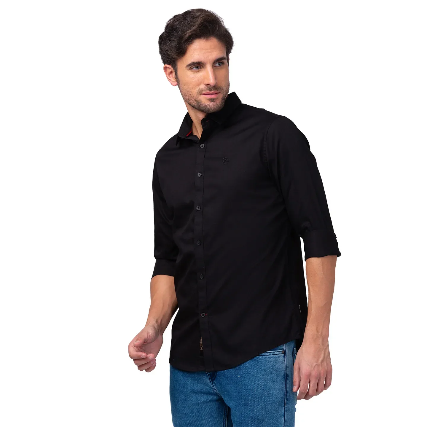 Black Slim Straight Fit Regular Collar Long Sleeves Men's Shirt by Being Human Clothing - Image 4