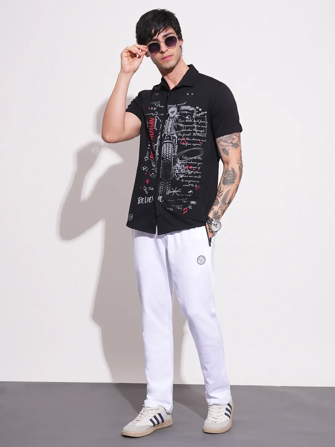 Black Slim Straight Fit Regular Collar Short Sleeves Cotton Men's Shirt by Being Human Clothing - Image 4