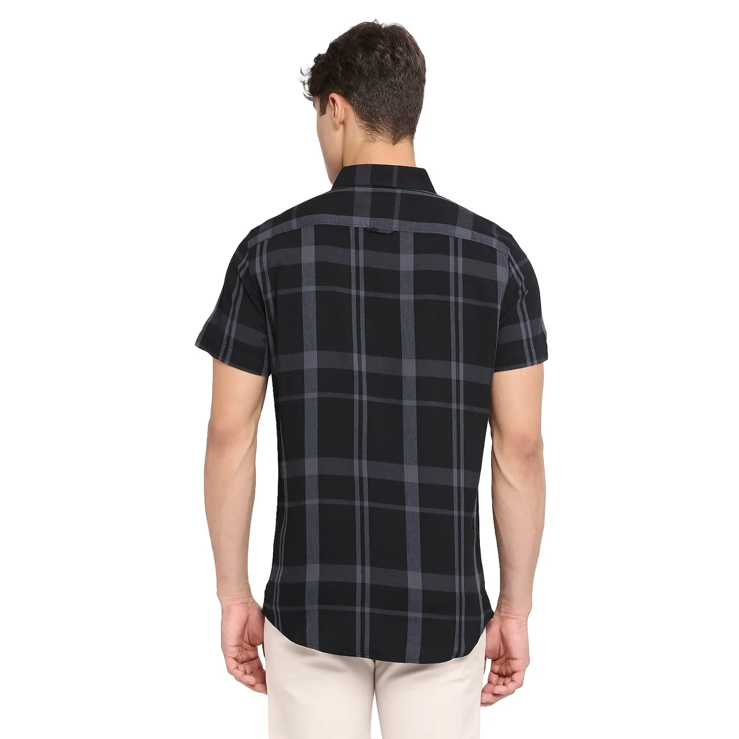Black Slim Straight Fit Regular Collar Short Sleeves Cotton Men's Shirt by Being Human Clothing - Image 4