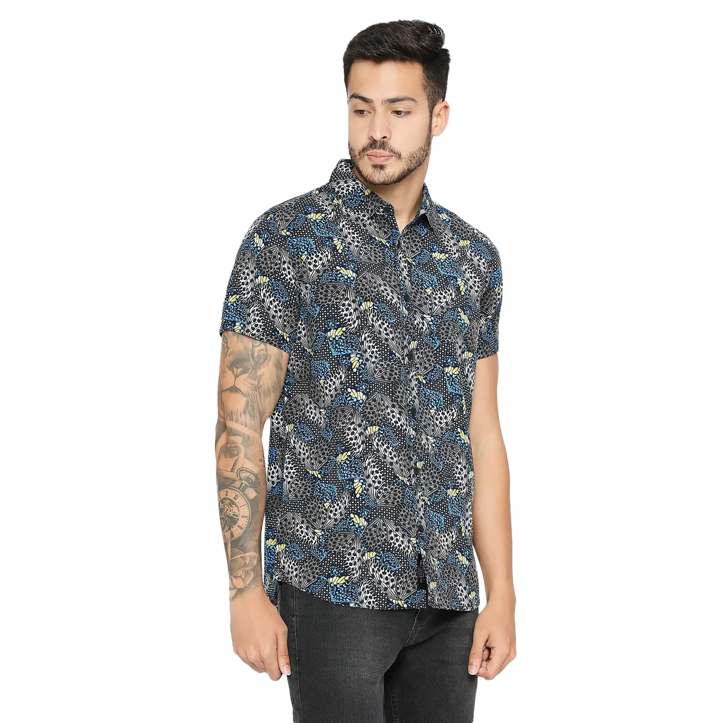 Black Slim Fit Regular Collar Men's Shirt by Being Human Clothing - Image 3