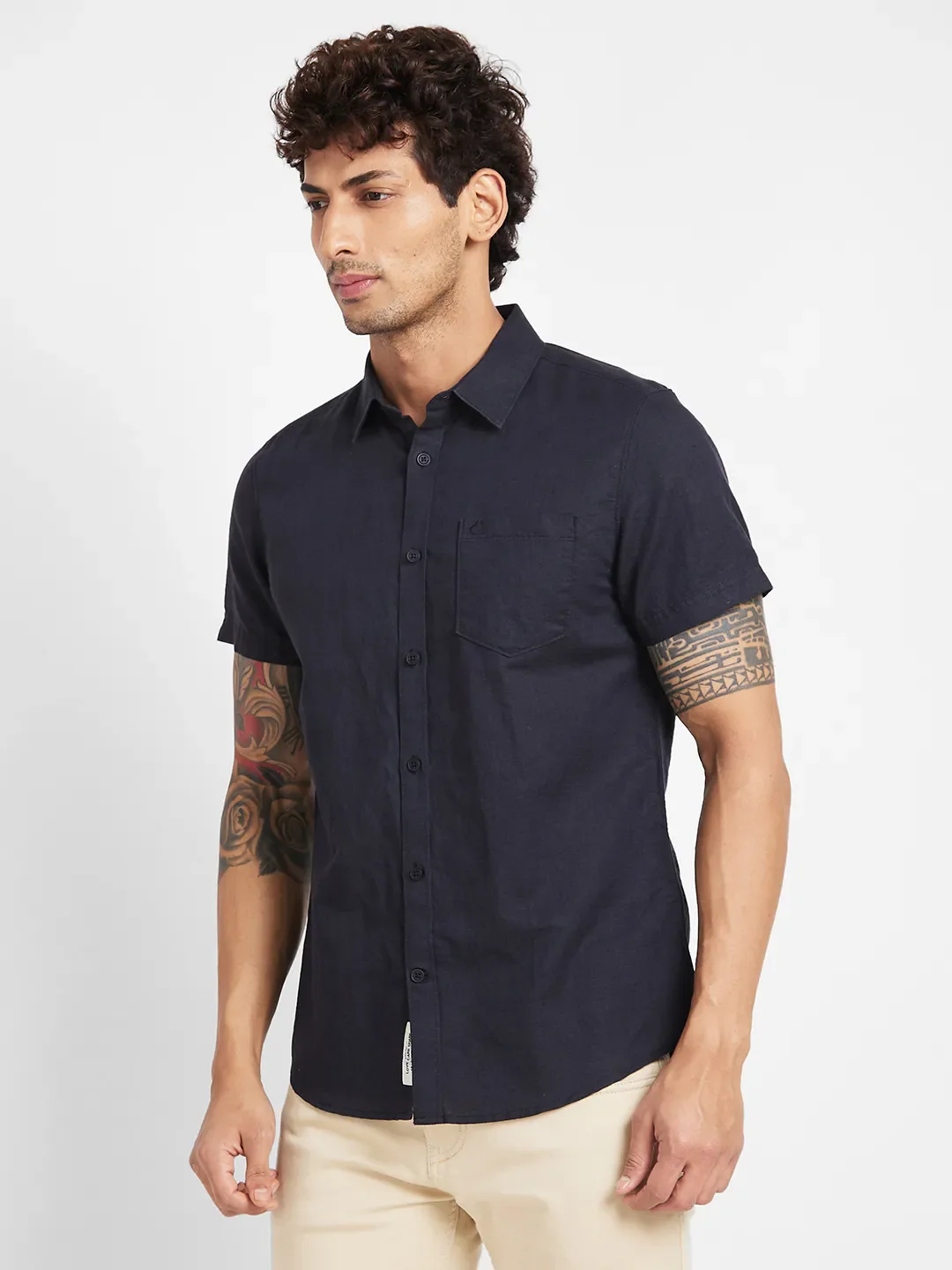 Black Slim Straight Fit Regular Collar Short Sleeves Men's Shirt by Being Human Clothing - Image 3