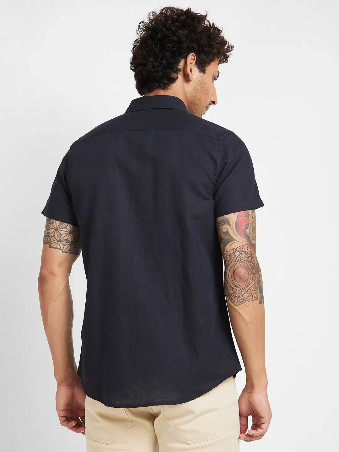 Black Slim Straight Fit Regular Collar Short Sleeves Men's Shirt by Being Human Clothing - Image 4