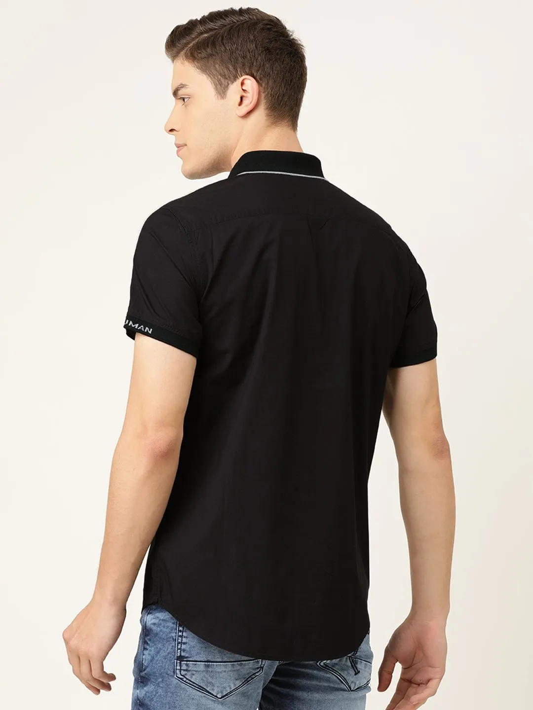Black Regular Fit Regular Collar Short Sleeves Cotton Men's Shirt by Being Human Clothing - Image 4
